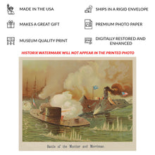 Cargar imagen en el visor de la galería, Digitally Restored and Enhanced 1889 Battle of Monitor and Merrimac Civil War Ironclad Naval Print - American Military History - Archival Reproduction
