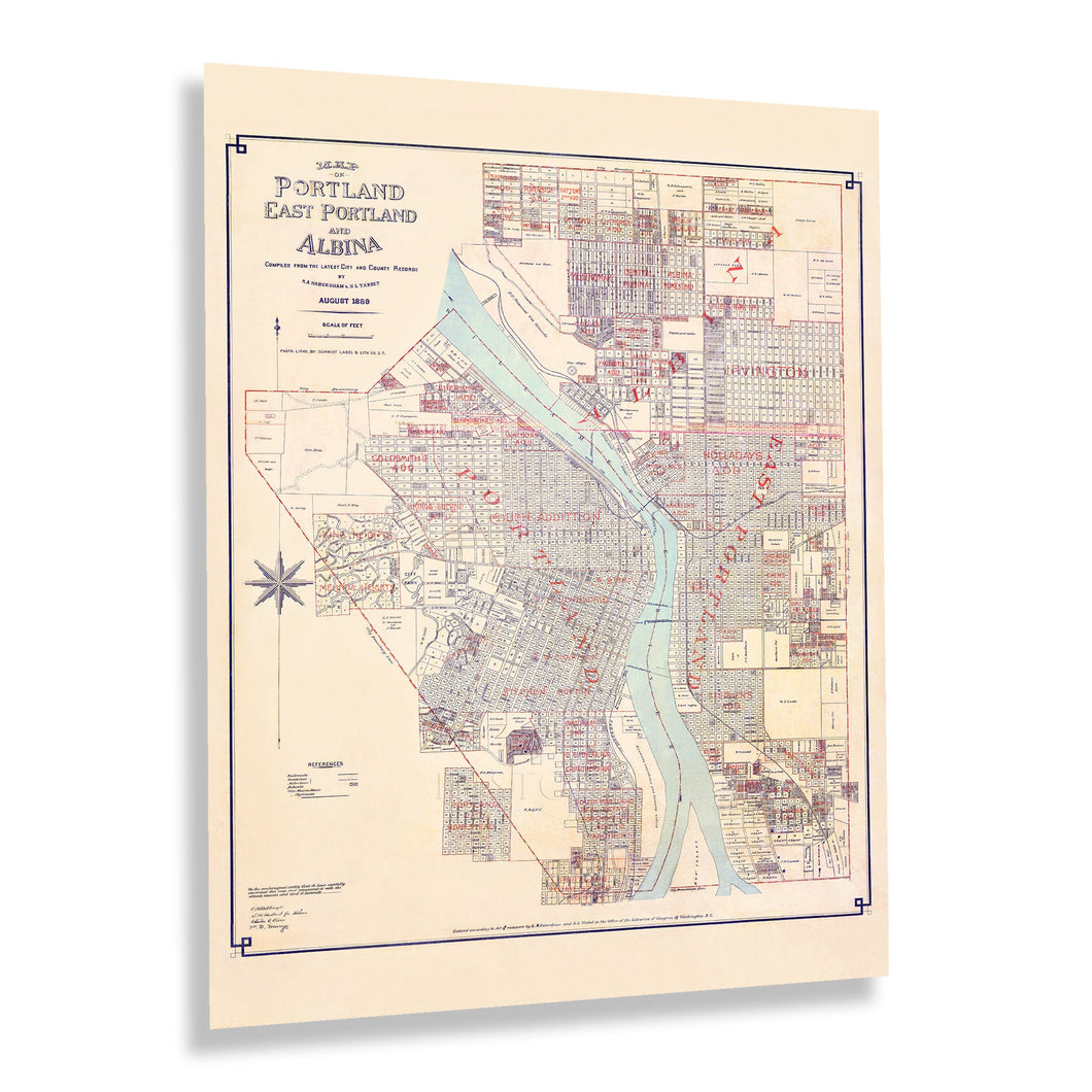 Digitally Restored and Enhanced 1889 Portland Oregon Map Print - Vintage Map of Portland East Portland & Albina - Old Map of Portland Oregon Wall Art