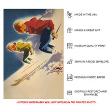 Cargar imagen en el visor de la galería, Digitally Restored and Enhanced 1947 Alpine Skiing Poster - Mid-Century Winter Sports Advertising - Vintage Recreation Art - Archival Reproduction
