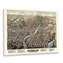 Load image into Gallery viewer, 1877 Pawtucket &amp; Central Falls Rhode Island Map Print - Vintage Bird&#39;s Eye View Map of Rhode Island Poster Wall Art
