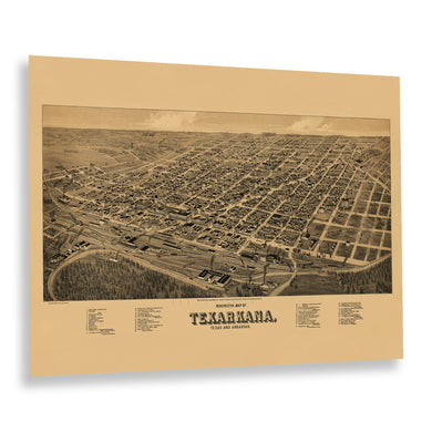 Digitally Restored and Enhanced 1888 Texarkana Texas & Arkansas Map Print - Vintage Map of Texas and Arkansas - Perspective Map of Texas and Arkansas