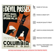 Load image into Gallery viewer, Digitally Restored and Enhanced 1936 The Devil Passes San Francisco WPA Federal Art Project Theatre Poster - Depression Era Art Deco - Archival Reproduction
