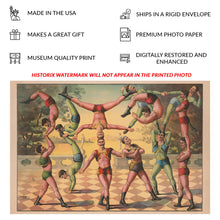 Cargar imagen en el visor de la galería, Digitally Restored and Enhanced 1891 Thirteen Men Doing Acrobatics Circus Victorian Print - Entertainment History Art - Archival Reproduction
