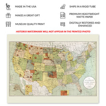 Cargar imagen en el visor de la galería, Digitally Restored and Enhanced 1892 Indian Reservations Map Poster - Old Map of Indian Reservations Within the Limits of the United States Wall Art Print
