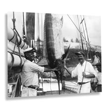 Cargar imagen en el visor de la galería, Digitally Restored and Enhanced 1930 Ernest Hemingway Photo Print - Old Photo of Ernest Hemingway with Captain Joe Russell Big Game Fishing Wall Art Poster
