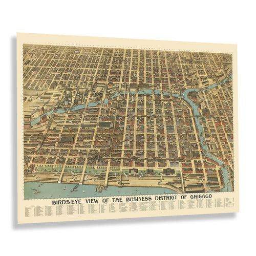 Digitally Restored and Enhanced 1898 Chicago Business District Map Print - Bird's Eye View of Chicago Poster - Business District of Chicago Map Wall Art