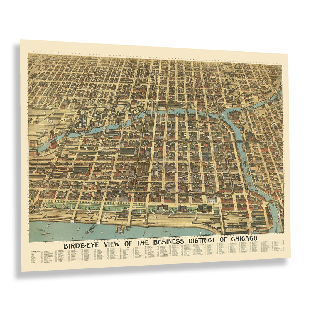 Digitally Restored and Enhanced 1898 Chicago Business District Map Print - Bird's Eye View of Chicago Poster - Business District of Chicago Map Wall Art