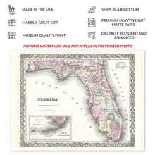 Load image into Gallery viewer, Digitally Restored and Enhanced 1855 Florida Map Poster - Vintage Florida Map Wall Art Print - History Map of Florida Poster - Old Map of Florida Wall Art
