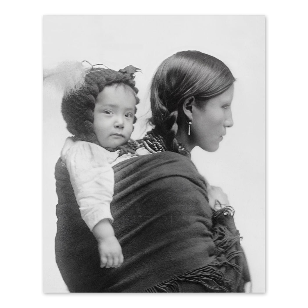 Digitally Restored and Enhanced 1901 Native American Woman Photo Print - Vintage Portrait Photo of Native American Woman with Baby on Back Wall Art Poster