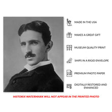 Load image into Gallery viewer, Digitally Restored and Enhanced 1900 Nicola Tesla Photo Print - Vintage Portrait Photo of Nicola Tesla - Old Photo of Inventor Nicola Tesla Poster Wall Art
