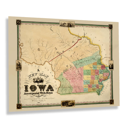 Digitally Restored and Enhanced 1845 Iowa Map Poster - Vintage Map of Iowa State - Old Map of Iowa Accompanied with Notes - Historic Iowa Map Wall Art