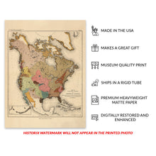 Load image into Gallery viewer, Digitally Restored and Enhanced 1890 Map of Linguistic Stocks of American Indians Poster - Vintage Map of North America Wall Art - North America Map Print 
