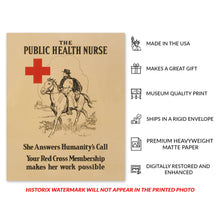 Cargar imagen en el visor de la galería, Digitally Restored and Enhanced 1914 The Public Health Nurse Poster Matte Print - Vintage Matte Poster of A Public Health Nurse on Horseback Wall Art Print
