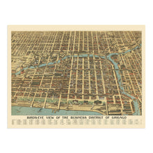 Cargar imagen en el visor de la galería, Digitally Restored and Enhanced 1898 Chicago Business District Map Print - Bird&#39;s Eye View of Chicago Poster - Business District of Chicago Map Wall Art
