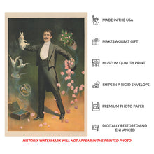 Load image into Gallery viewer, Digitally Restored and Enhanced 1899 Zan Zig Magician Poster - Rabbit and Roses - Victorian Vaudeville Golden Age Theater - Archival Print

