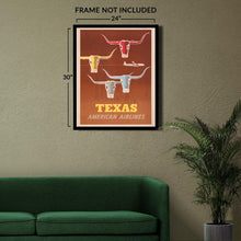 Cargar imagen en el visor de la galería, Digitally Restored and Enhanced  1953 Texas American Airlines Travel Poster - Longhorn Cattle - Golden Age Aviation - Museum-Quality Print
