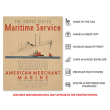 Load image into Gallery viewer, Digitally Restored and Enhanced 1936 US Maritime Service Merchant Marine Training Poster - WPA Federal Art Project - Naval Education Campaign - Museum Print
