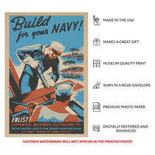 Load image into Gallery viewer, Digitally Restored and Enhanced 1941 Build for Your Navy Seabees WWII WPA Federal Art Project Recruitment Poster - World War II Military Propaganda - Archival Reproduction
