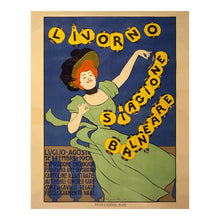 Load image into Gallery viewer, Digitally Restored and Enhanced 1901 Livorno Italy Bathing Season Tuscan Beach Travel Poster - Belle Epoque European Tourism Art - Archival Reproduction
