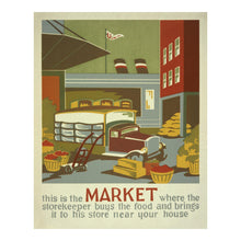 Load image into Gallery viewer, Digitally Restored and Enhanced 1936 Food Market Storekeeper New York WPA Federal Art Project Education Poster - Depression Era Art Deco - Archival Reproduction
