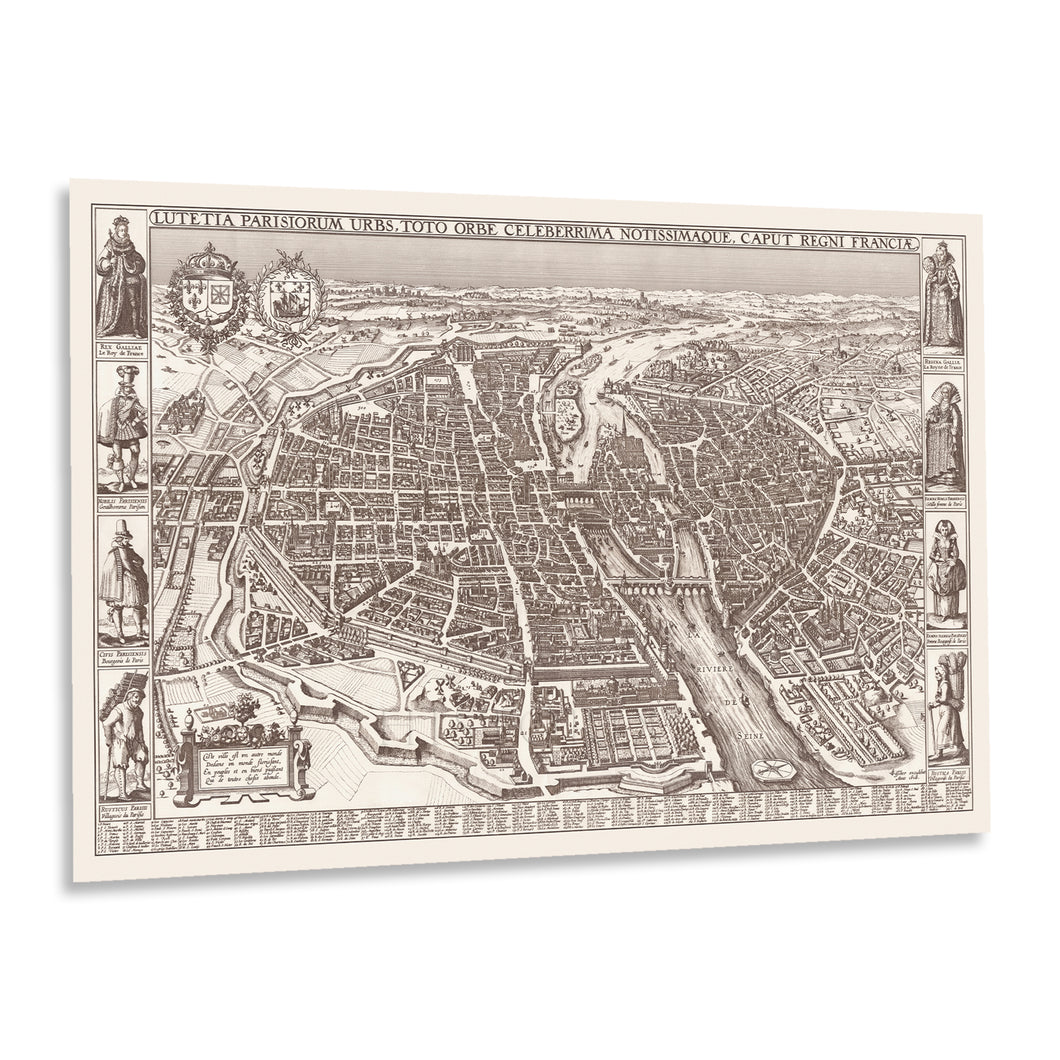 1618 Paris France Map Poster - Vintage Bird's Eye View Map of Paris France by Claes Jansz Visscher - Old Paris Map Print