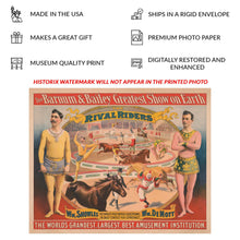 Load image into Gallery viewer, Digitally Restored and Enhanced 1895 Barnum &amp; Bailey Circus Poster - Rival Riders Equestrian Act - Gilded Age Horsemanship - Archival Print
