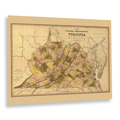 Digitally Restored and Enhanced 1848 Virginia Map Print - Vintage Map of Virginia State USA - Old Map of The Internal Improvements of Virginia Poster