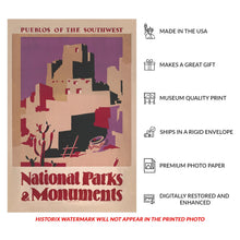 Load image into Gallery viewer, Digitally Restored and Enhanced 1930 Pueblos of the Southwest National Parks Monuments Poster - Vintage Conservation Tourism Art - Archival Reproduction
