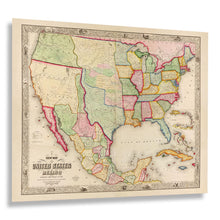 Load image into Gallery viewer, Digitally restored and Enhanced 1847 United States and Mexico Map Print - Vintage Map of The United States &amp; Mexico Wall Art Poster
