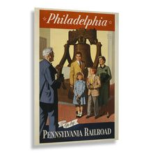 Load image into Gallery viewer, Digitally Restored and Enhanced 1955 Philadelphia Pennsylvania Railroad Travel Poster - Vintage Liberty Bell Tourism Art - American Railway History - Archival Reproduction

