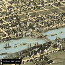Load image into Gallery viewer, Digitally Restored and Enhanced 1867 East Saginaw Michigan Map Poster - Bird&#39;s Eye view of East Saginaw Michigan - Vintage Map of Michigan Wall Art Print
