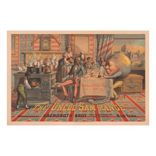 Load image into Gallery viewer, Digitally Restored and Enhanced 1876 Uncle Sam Range Kitchen Stove Victorian Advertising Poster - Americana Trade Art History - Archival Reproduction
