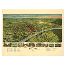 Cargar imagen en el visor de la galería, Digitally Restored and Enhanced 1892 Waco Texas Map Print - Vintage Bird&#39;s Eye View Map of Waco Texas State Poster - History Map of Texas Wall Art 
