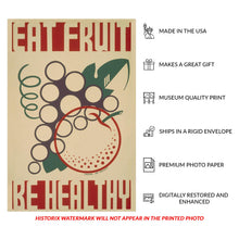 Cargar imagen en el visor de la galería, Digitally Restored and Enhanced 1936 Eat Fruit Be Healthy WPA Federal Art Project Health Poster - Depression Era Art Deco - Archival Reproduction
