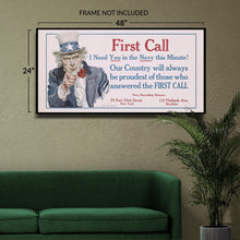 Load image into Gallery viewer, Digitally Restored and Enhanced 1917 Uncle Sam First Call Navy Recruiting WWI Poster - World War I Military Propaganda - Archival Reproduction
