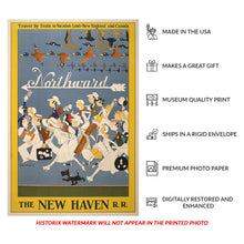 Load image into Gallery viewer, Digitally Restored and Enhanced 1925 Northward New Haven Railroad Poster - Vintage New England Vacation Travel - Railway Tourism Art - Archival Reproduction

