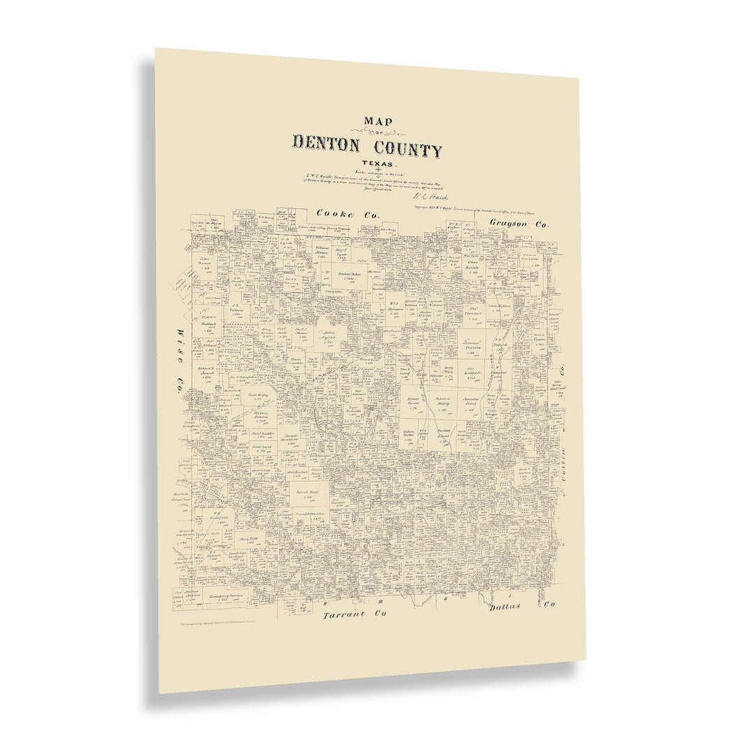 Digitally Restored and Enhanced 1879 Denton County Texas Map Print - History Map of the County of Denton Texas Wall Art - Vintage Texas Map Poster