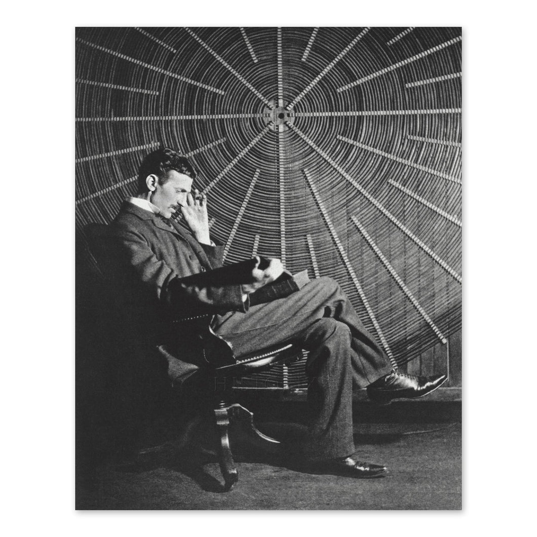 Digitally Restored and Enhanced 1896 Nikola Tesla Photo Print - Vintage Photo of Nikola Tesla Reading Theoria Philosophiae Naturalis - Nikola Tesla Poster