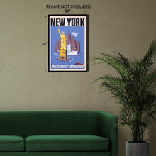 Load image into Gallery viewer, Digitally Restored and Enhanced 1950 New York Allegheny Airlines Travel Poster - Statue of Liberty Manhattan Skyline - Mid-Century Aviation - Archival Print
