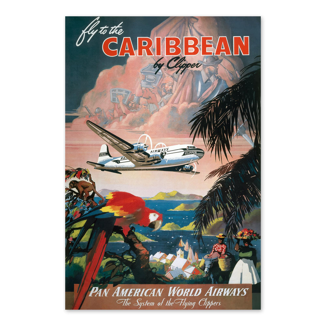 Digitally Restored and Enhanced 1935 Fly to the Caribbean by Clipper Travel Poster - Vintage Pan American Airlines Poster - Historic Pan Am Poster Wall Art