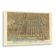Load image into Gallery viewer, Digitally Restored and Enhanced 1898 Chicago Business District Map Print - Bird&#39;s Eye View of Chicago Poster - Business District of Chicago Map Wall Art

