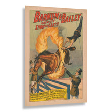 Load image into Gallery viewer, Digitally Restored and Enhanced 1898 Barnum &amp; Bailey Circus Poster - Horse Jumping Through Flaming Hoop - Daring Equestrian Act - Archival Print
