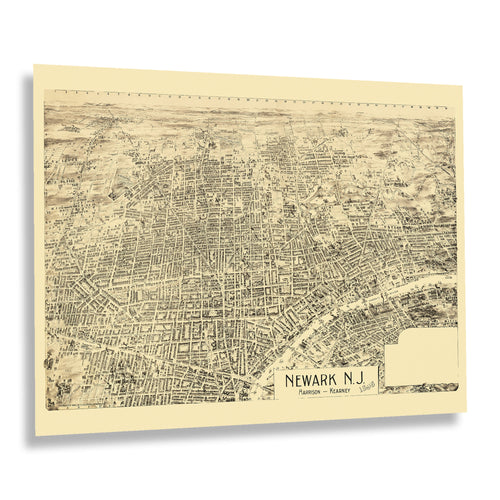 Digitally Restored and Enhanced 1895 Newark New Jersey Map Print - Vintage Map of Newark NJ - Old Bird's Eye View Map of New Jersey Poster Wall Art