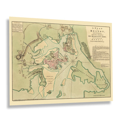 Digitally Restored and Enhanced 1776 Boston Map Poster - Plan of Boston and Its Environs Wall Art Print - Vintage Map of Boston and Its Environs