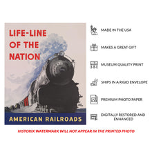 Cargar imagen en el visor de la galería, Digitally Restored and Enhanced 1942 Life-Line of the Nation American Railroads WWII Poster - World War II Home Front Propaganda - Archival Reproduction
