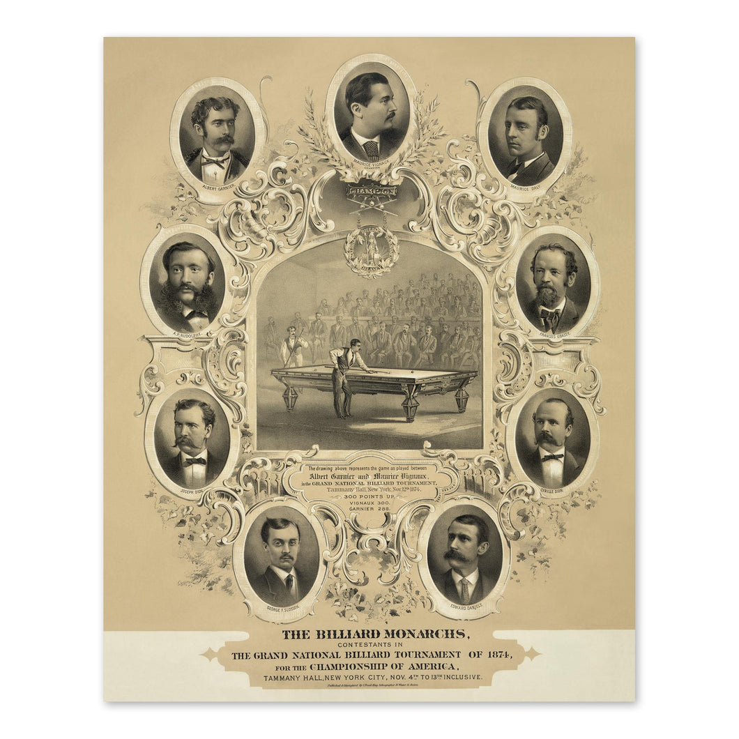 Digitally Restored and Enhanced 1875 The Billiard Monarchs Photo Print - Vintage Photo of The Billiard Monarchs Wall Art Poster