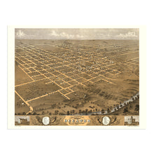 Cargar imagen en el visor de la galería, Digitally Restored and Enhanced 1869 Decatur Illinois Map Poster - Vintage Bird&#39;s Eye View Map of Decatur City Macon County Illinois Wall Art Print
