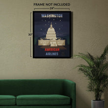 Cargar imagen en el visor de la galería, Digitally Restored and Enhanced 1950 Washington American Airlines Travel Poster - US Capitol Building - Mid-Century Domestic Aviation - Archival Print
