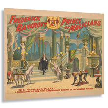 Load image into Gallery viewer, Digitally Restored and Enhanced 1895 Frederick Bancroft Magicians Palace Poster - Victorian Stage Illusionist - Gilded Age Vaudeville - Archival Print
