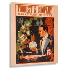 Load image into Gallery viewer, Digitally Restored and Enhanced 1900 Forrest and Company Magician Poster - Man of Many Mysteries - Vaudeville Golden Age Theater - Archival Print
